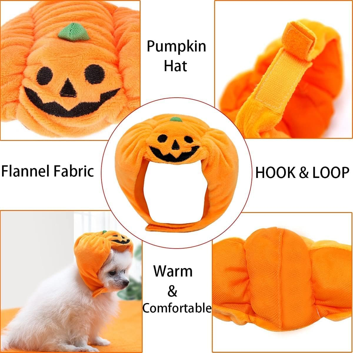 2PCS Cat Small Dog Halloween Hats Cat Halloween Pumpkin Hat Cat Hat Kitty Cap Headband Headgear Costume for Puppy Kitten (Orange, L)