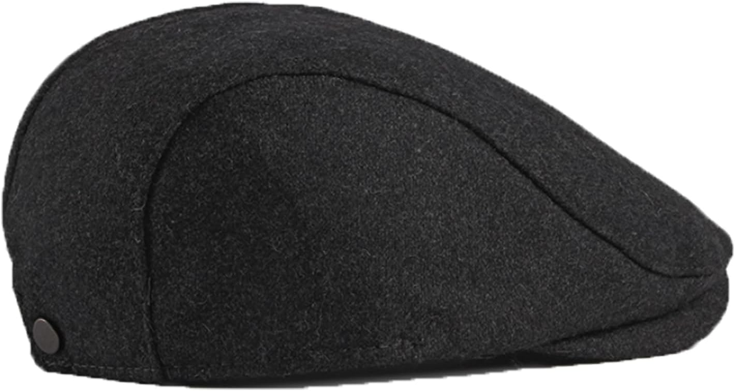 TRADERPLUS Men'S Newsboy Hat Flat Top Warm Panel Peak Beret Hat Adjustable Wool Blend Driver Hat Outdoor Winter Black image number 4