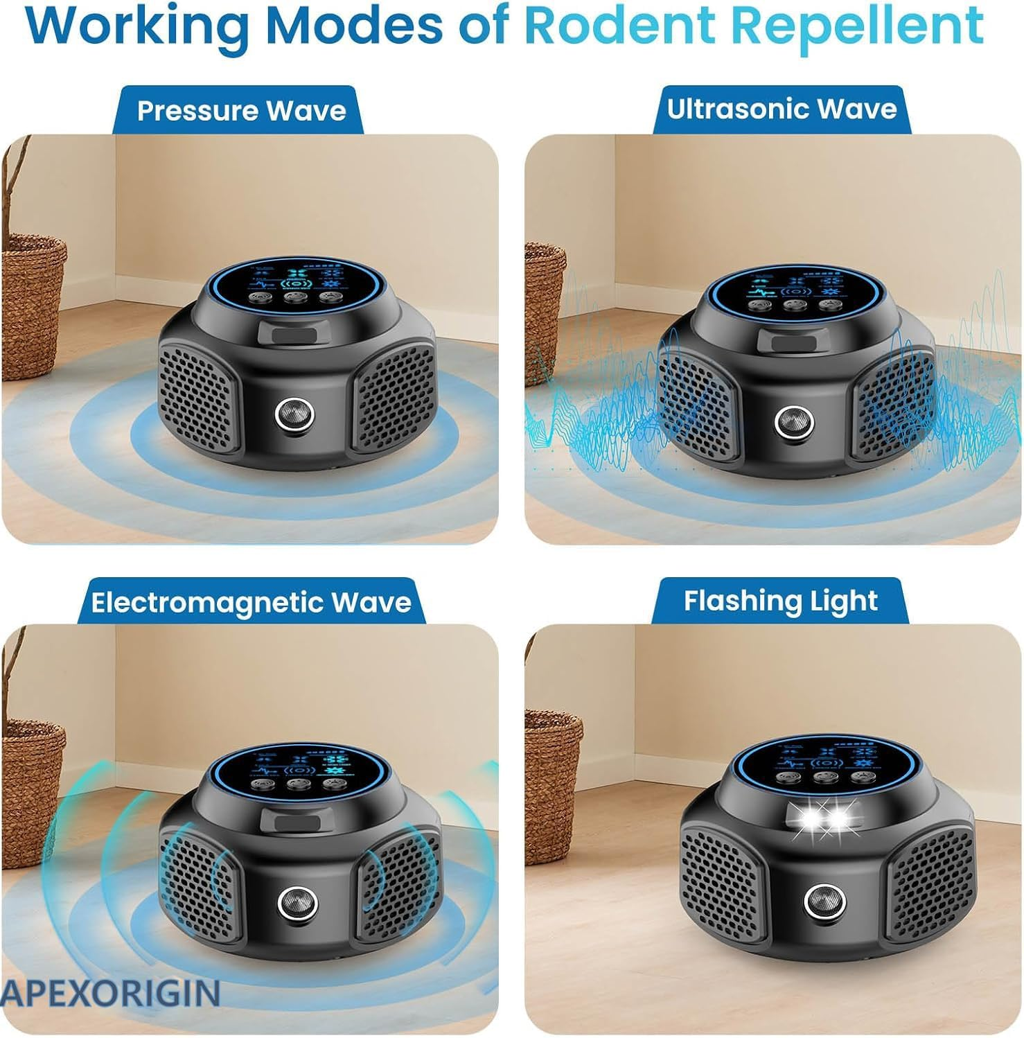 APEXORIGIN Ultrasonic Pest Repeller Plug In,Rodent Repellent Ultrasonic Plug in for Mouse, Mice, Rat, Squirrel, Roach, Ant, Mosquito, Spider, Bug, Rodent Control for Home, Attic,Garage, Kitchen(Black) image number 6