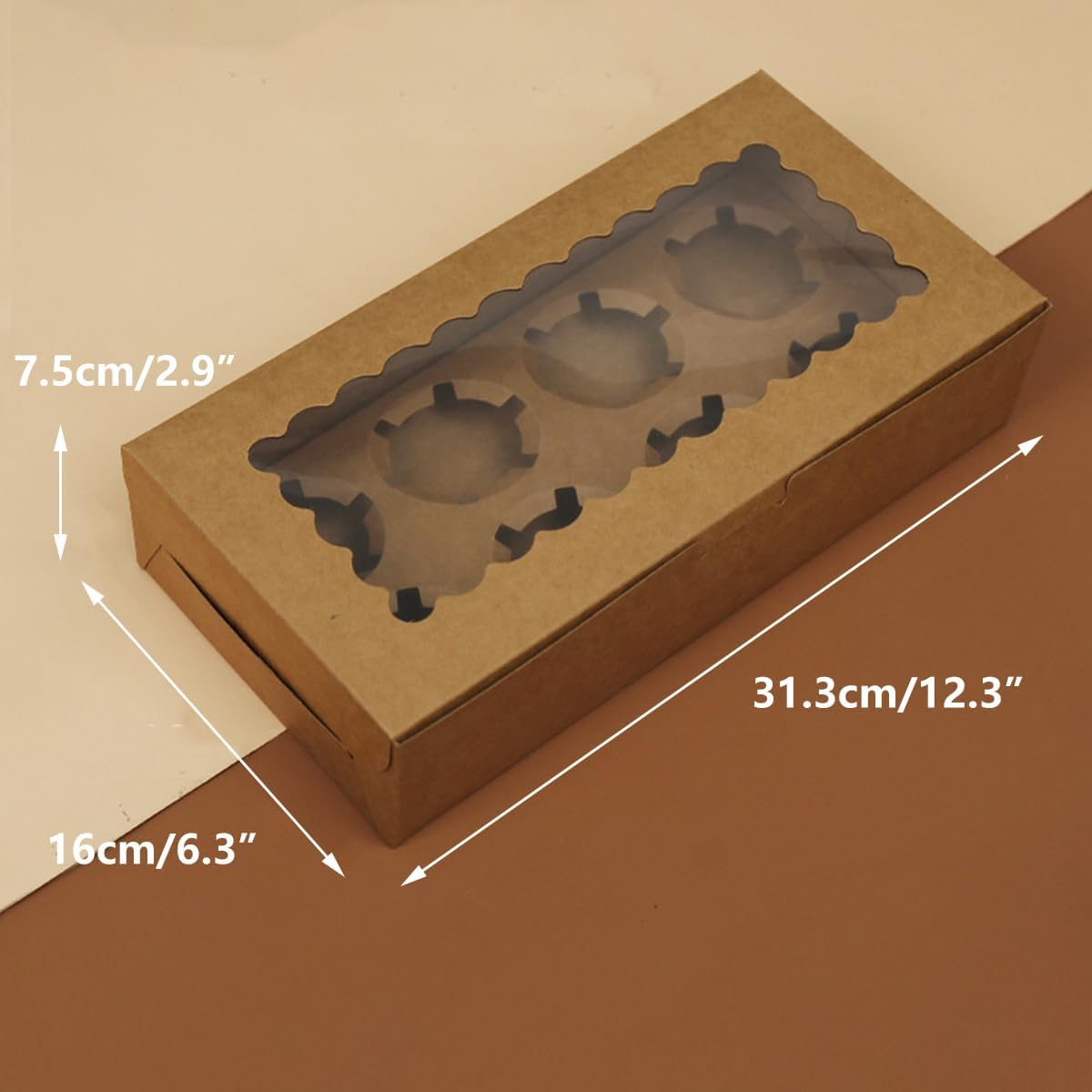 AIMALL 25Pcs Kraft Paper Cupcake Boxes with Window, 1/2/4/6/8/12 Cupcake Capacity, Maffen Packing Box for Desserts - 1 Hole image number 6