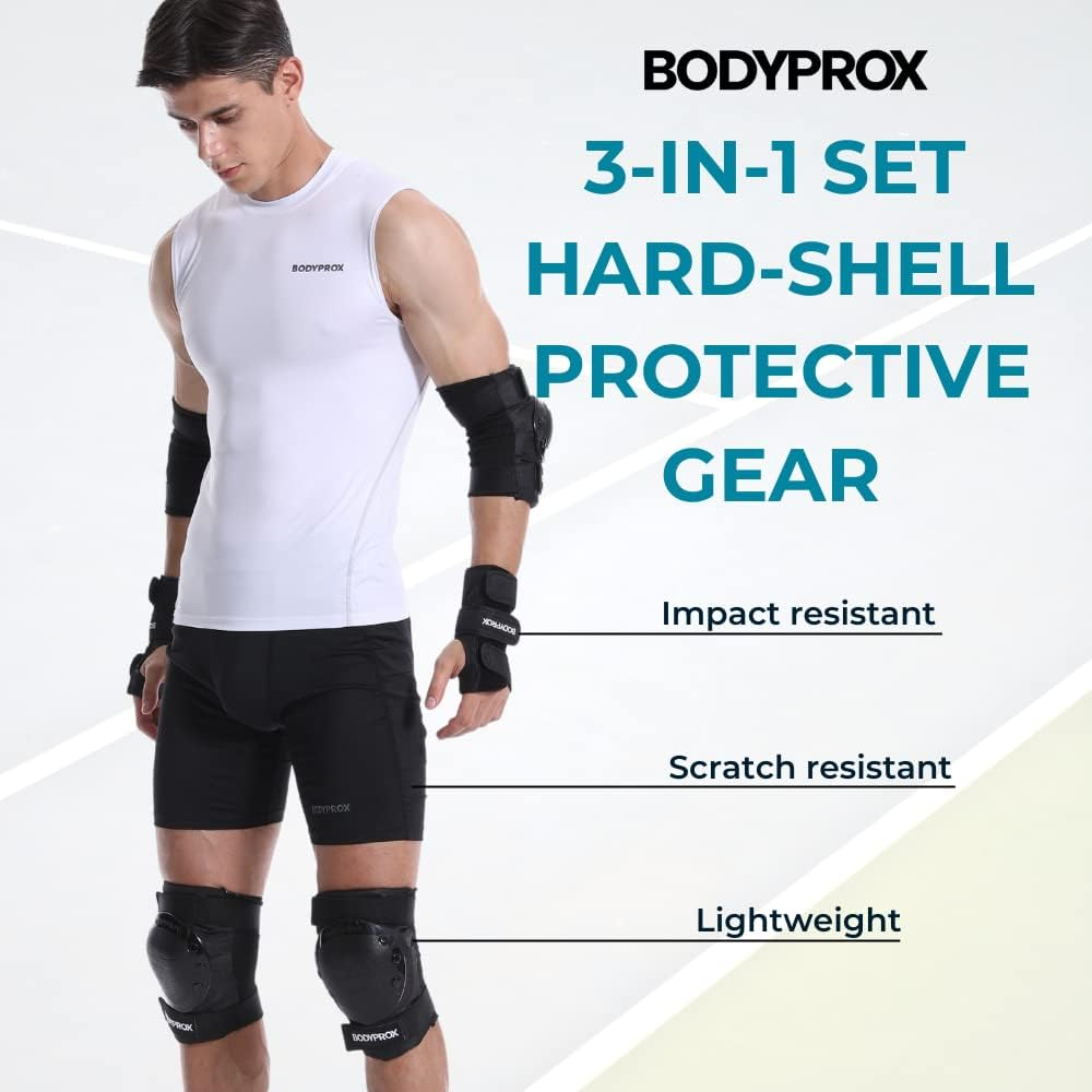 BODYPROX Knee Pads Elbow Pads Wrist Guards Set for Inline Skating, Skateboarding, Roller Derby, BMX Ride, and Rollerblading. image number 1