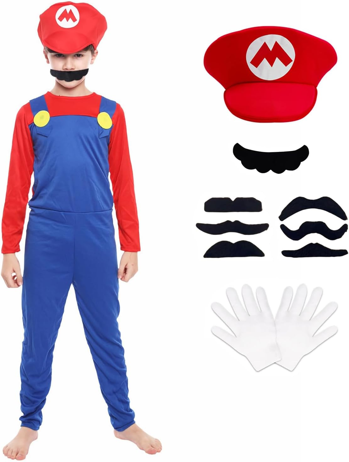 Boys Super Brothers Costume Plumber Cosplay Halloween Costume for Kids Adult with Accessory image number 4