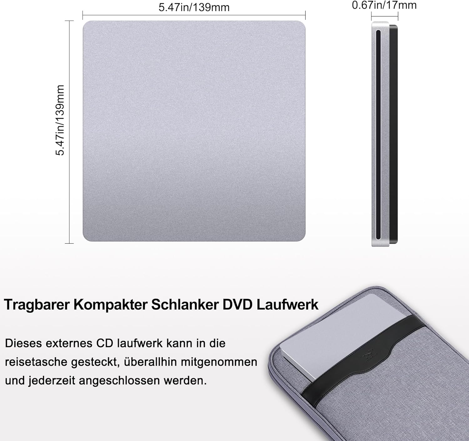 USB C Superdrive NOLYTH USB3.0 External DVD CD Drive External DVD CD Burner Drive Compatible with Macbook Air/Pro/Laptop/Pc/Windows 10 (Grey) image number 1