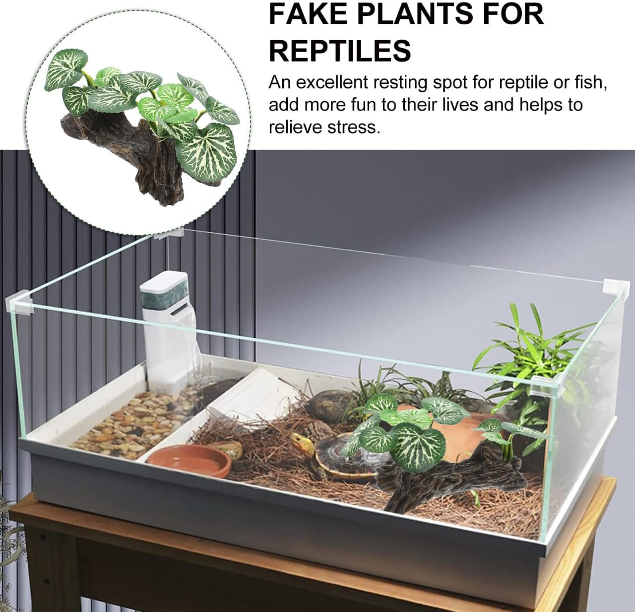 ULTECHNOVO Reptile Tank Plant Decoration Lifelike Fake Plant Ornament for Terrarium Habitat Aquarium Landscaping Suitable for Bearded Dragon Gecko Lizard Resting Spot