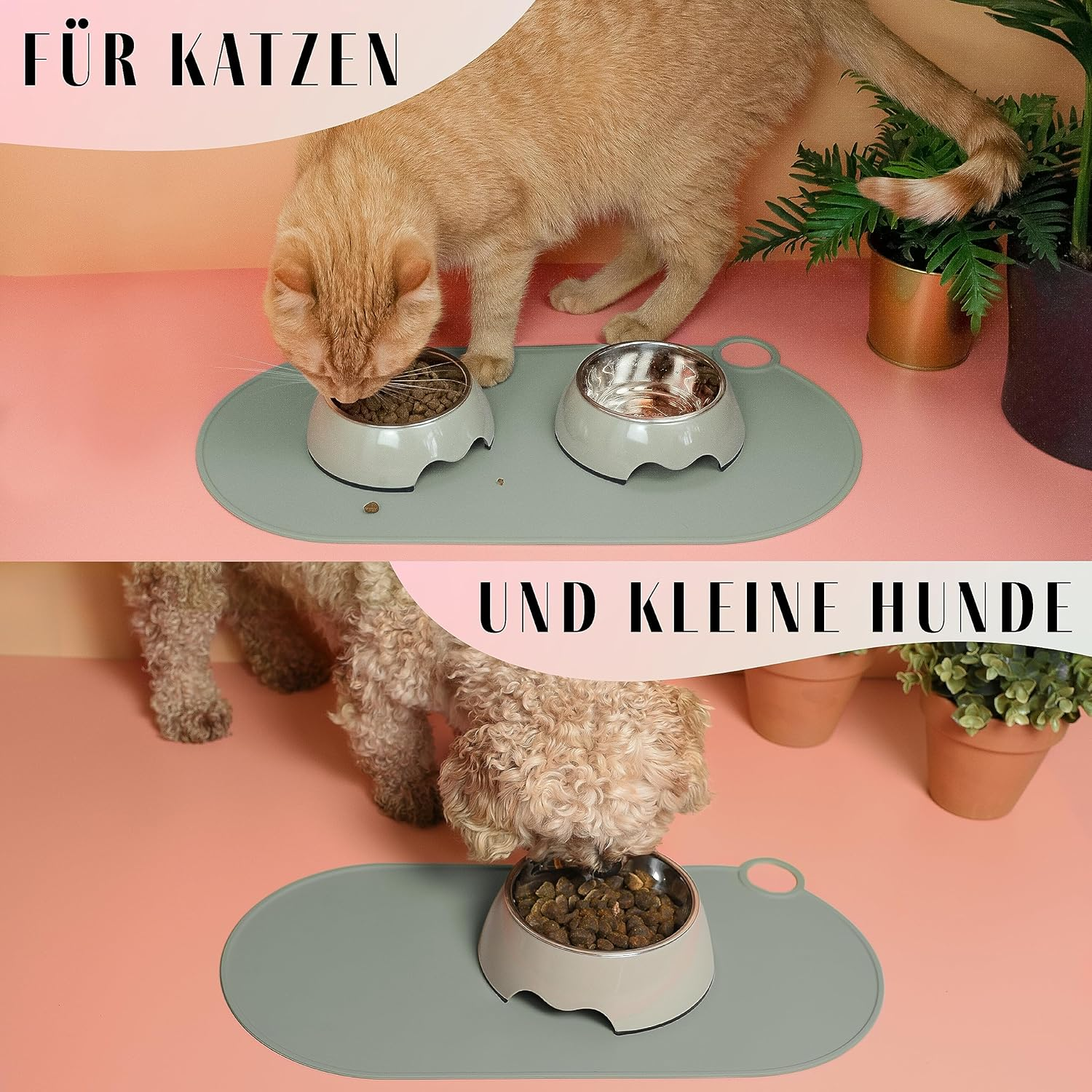 Ne&No Silicone Bowl Mat for Cats and Small Dogs Cat Bowl Mat Waterproof Feeding Mat Non-Slip Silicone Mat with Hanging Loop 49 X 25 Cm (Sage Green) image number 1