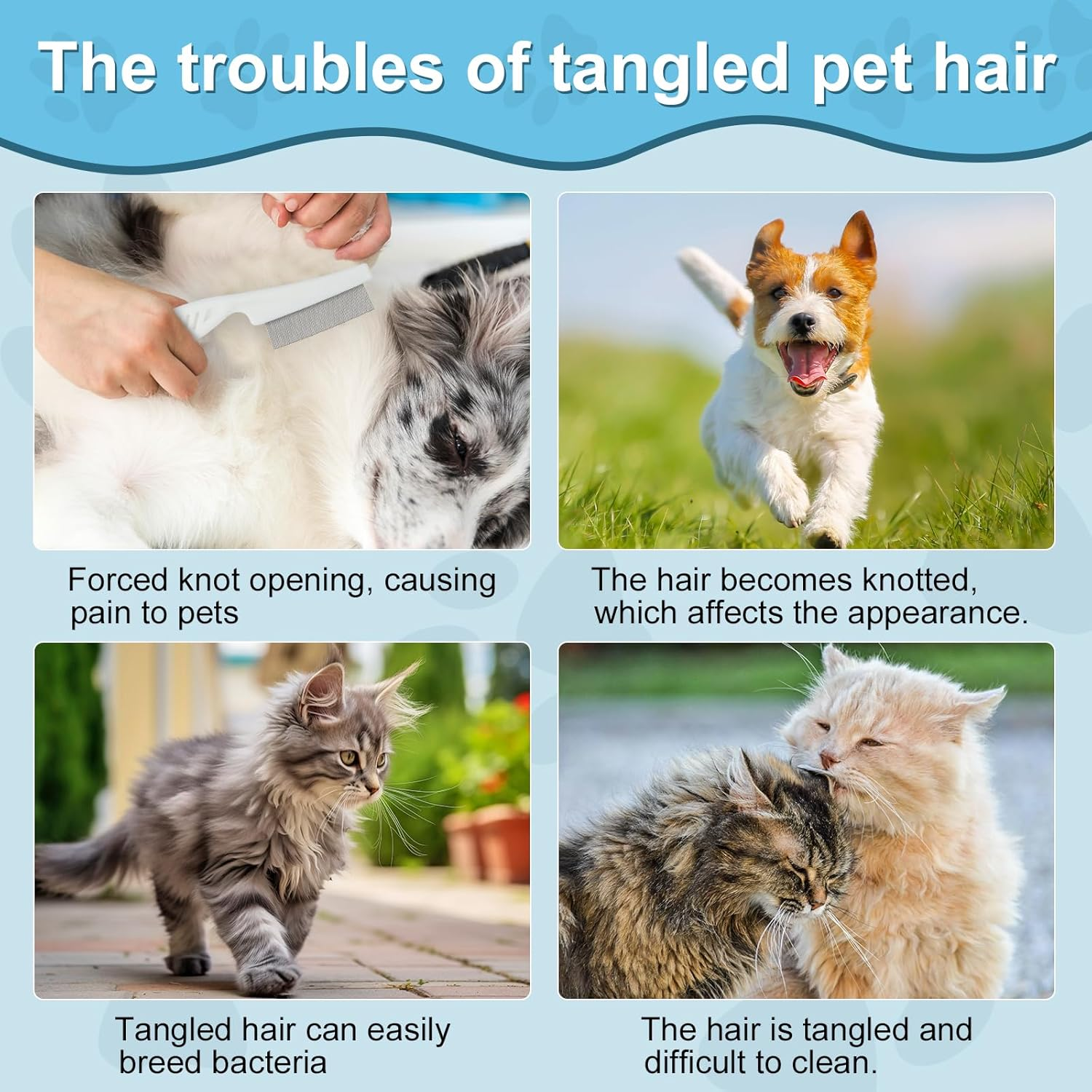 Adiwo Pet Knotting Comb, Pack of 2 Dematting Knife Cat with Steel Blade, Knot Comb, Hair Removal Tool, Knot Remover, Cat, Perfect for Pets, Removes Undercoat Tangles with Comb image number 1