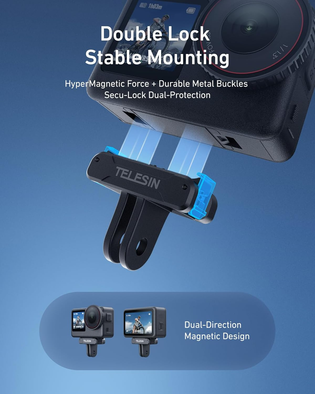 TELESIN Magnetic Quick Release Adapter Mount for DJI Osmo Action 6, Adapter Base for DJI Osmo Action 6 Accessories, Hypermagnetic Force&Metal Latches, Shock-Absorbing Silicone Pad image number 2