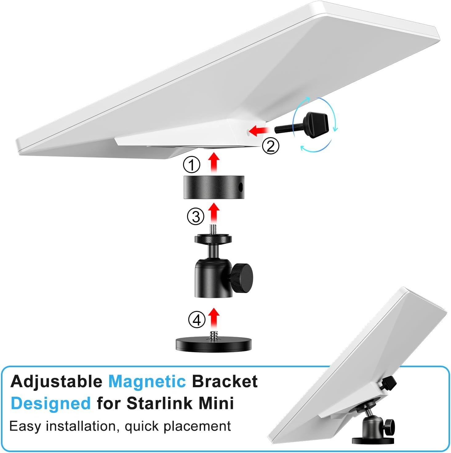 Cloudvalley Adjustable Magnetic Mount for Starlink Mini Accessories, Compatible with OEM Pipe Adapters, Aluminum Alloy Mounts on Car RV Fence Yachts image number 4