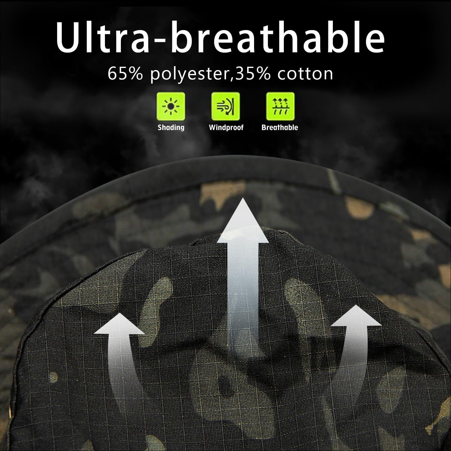 Camo Boonie Hat for Men Women, Military Tactical Wide Brim Bucket Hats, UPF50+ Jungle Sun Cap for Fishing Hunting Safari image number 2