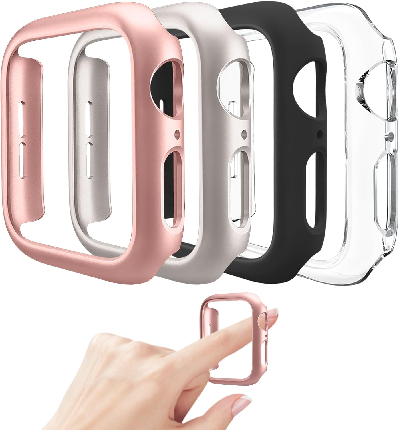Mugust 4 Pack Compatible for Apple Watch Case 38Mm [NO Screen Protector] Series 3 2 1, Hard PC Bumper Case Protective Cover Frame Compatible for Iwatch 38Mm, Black/Rose Gold/Silver/Clear