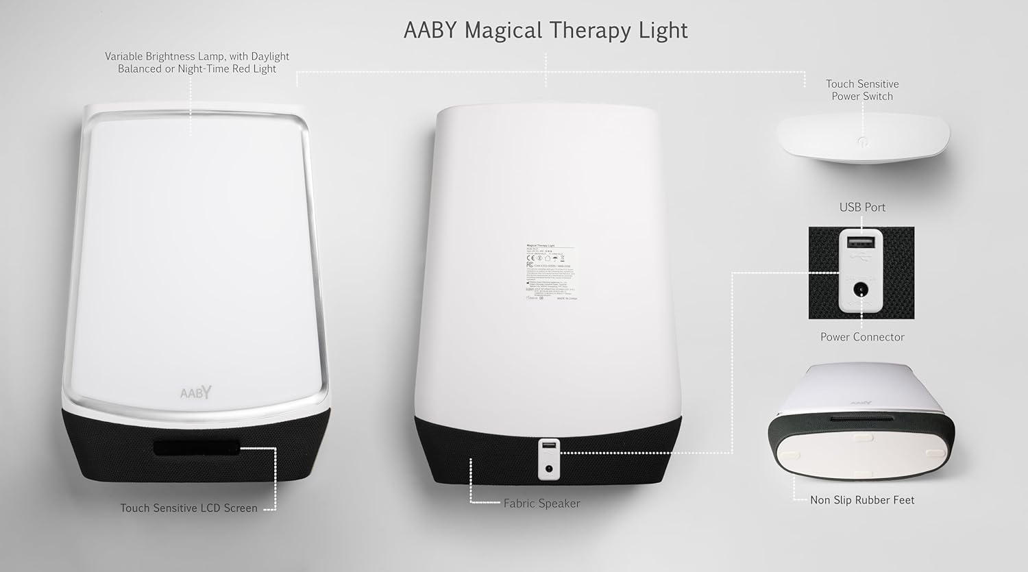 AABY WL23 Magic Therapy Light 10000 LUX White Bright LED UV Free LCD Touch Screen Red Sleep Aid Built-In Music Bluetooth Color Frame Mood Brightener Black image number 4