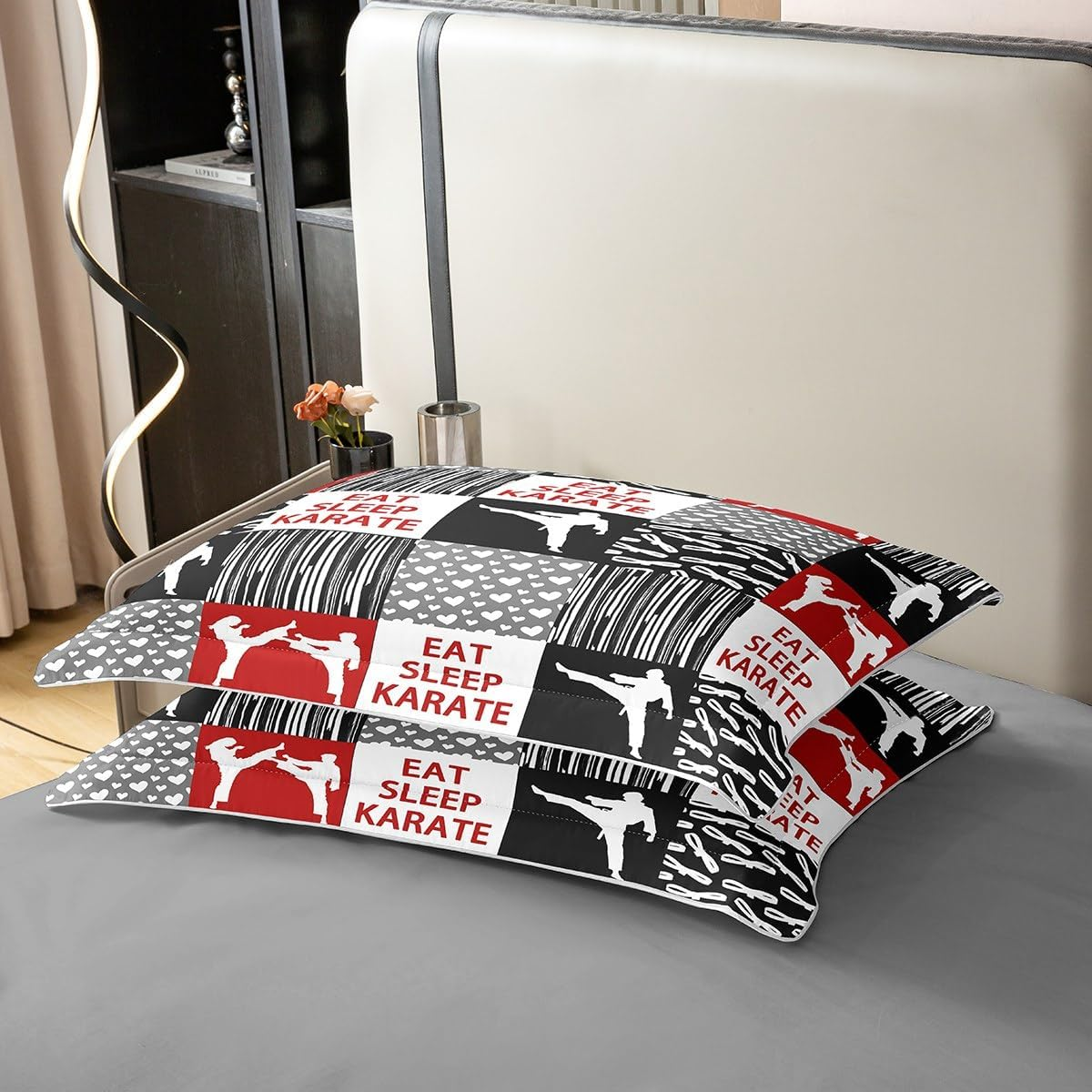 Homemissing Karate Decor 100% Cotton Bed Set Modern Geometric 100% Cotton Bed Set Martial Arts Duvet Cover Set Karate Red Bedding Set 135 X 200 Cm for Boys Girls Children image number 1