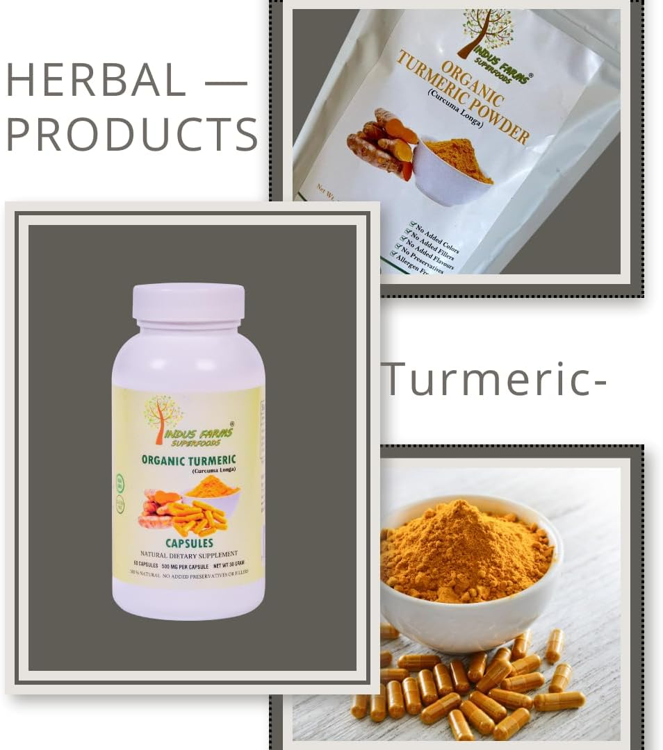 Turmeric Organic Capsules Herbal Supplement Curcumin Vegan GMO Free Natural 1000Mg per Serving 60 Count image number 4