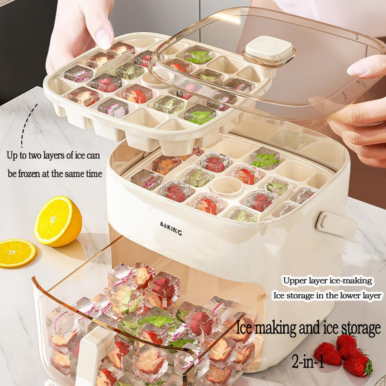 Multi-Purpose Ice Cube Maker Kit, 48-Cube Capacity with Locking Lid & Storage Container, Ideal for Home Bar, Office, RV &ndash; Compact & Reusable White image number 2