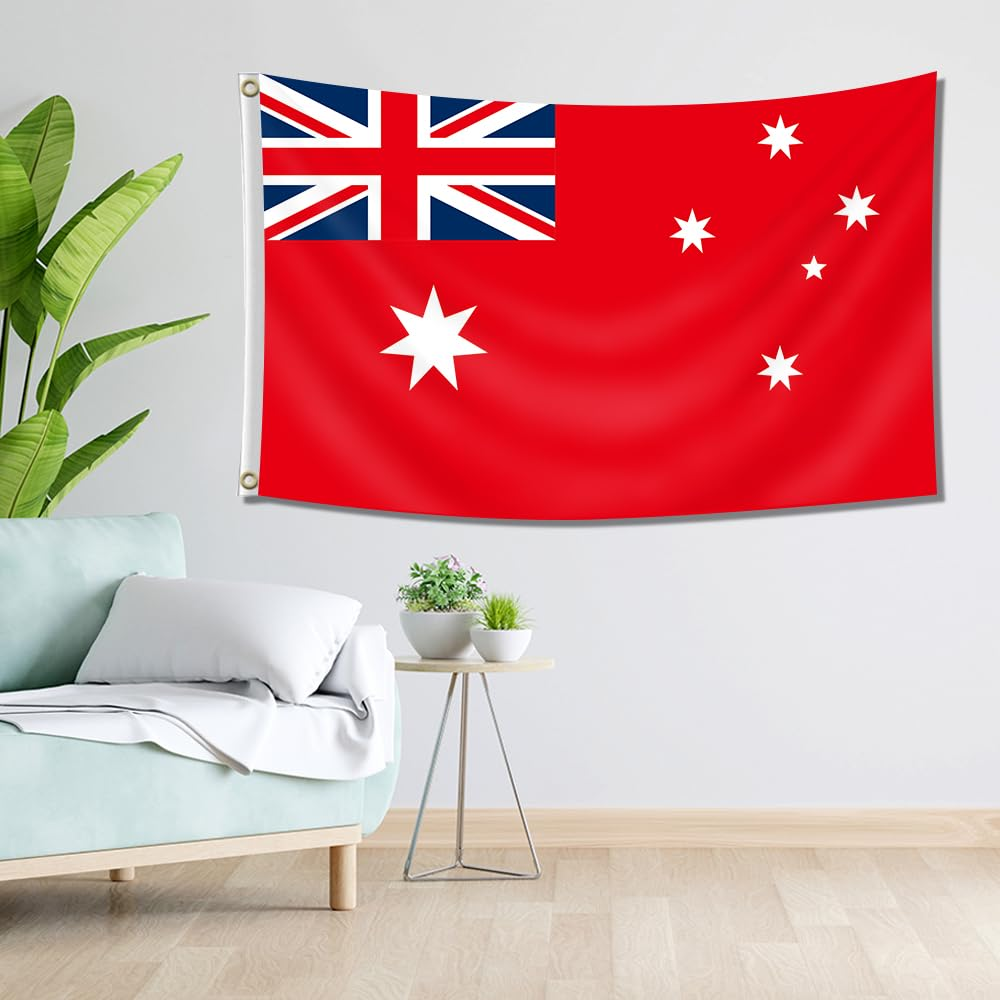 3&times;5 FT Large Australia Red Ensign Flag, 90&times;150 CM Big 100D Australian Outdoor Banner,Tiny Doube Side Printing Decor for Patio Garden with Brass Gromment