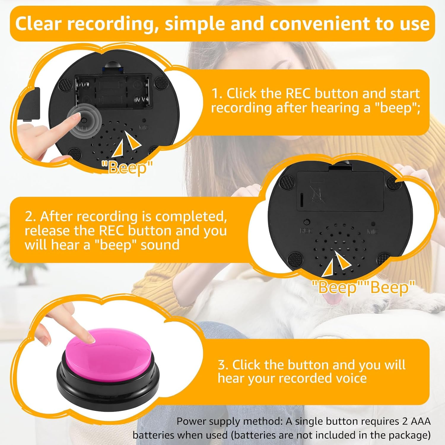 8Pcs Dog Talking Button Recordable Dog Training Buttons 8 Color Dog Training Buzzers 30 Seconds Voice Recording Battery Operated Pet Communication Buttons for Pet Dog Training image number 6