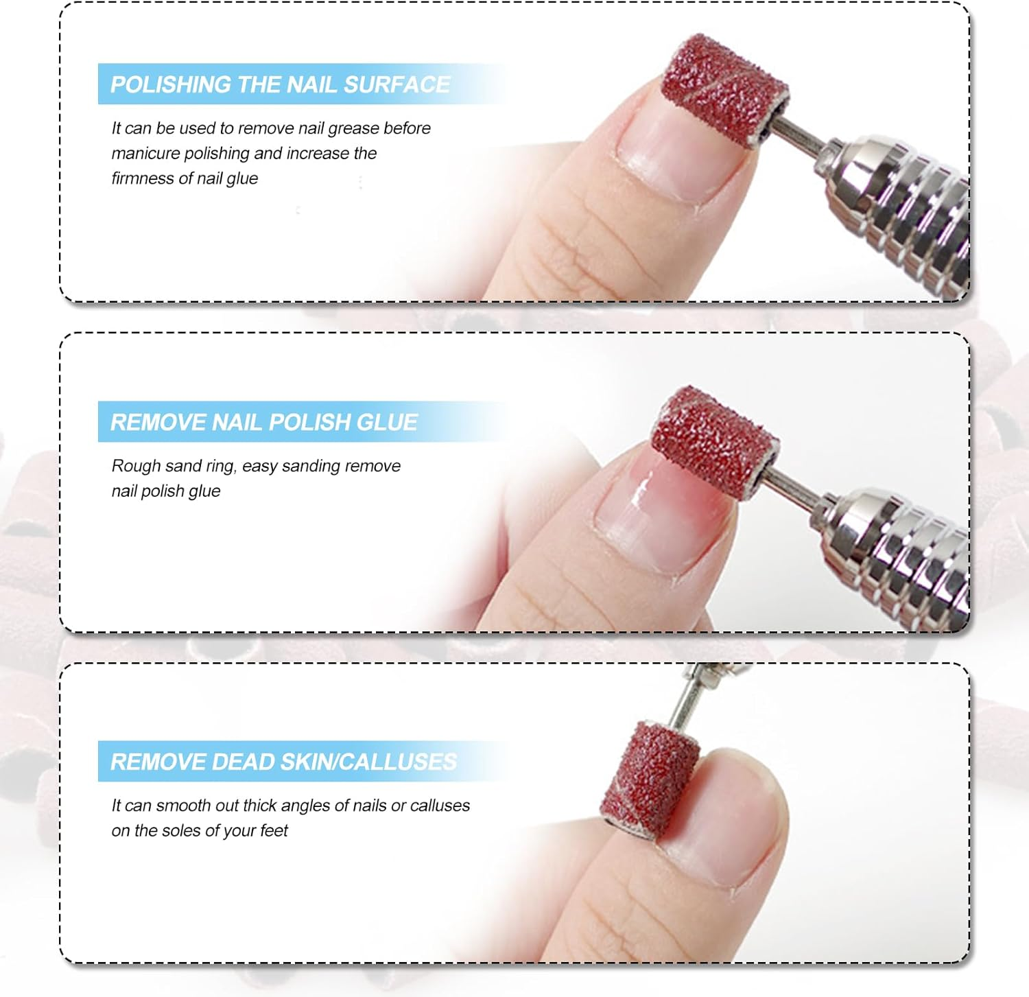 Sanding Sleeves Nail Cutter 200 Pieces Sanding Caps for Nail Cutter 80/120/180/240 Grit Mixed Sanding Belts Set for Gel Nails Manicure image number 3