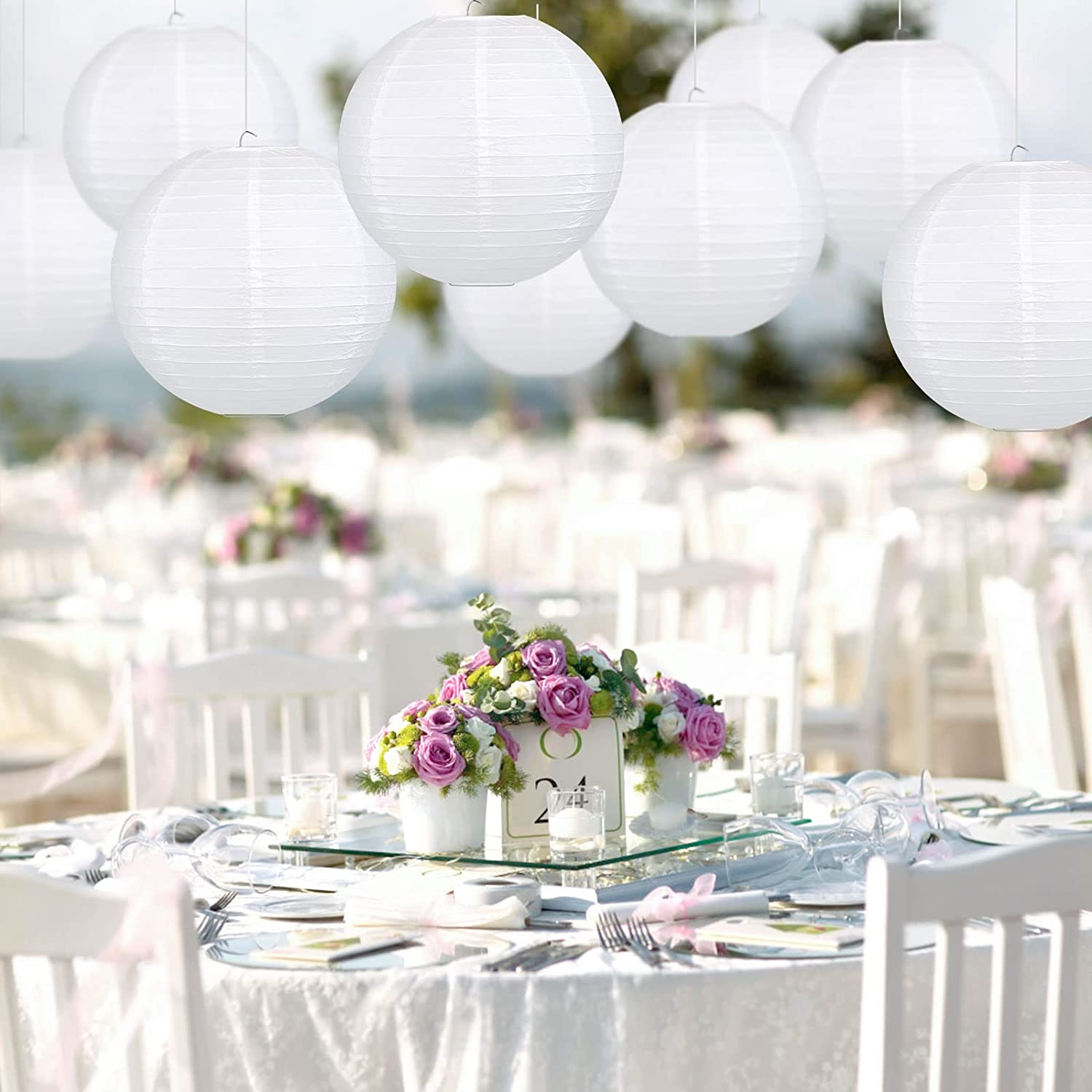 GWHOLE 12 Inch Paper Lanterns round Hanging Lamp Shade Lanterns - White (10 PCS)