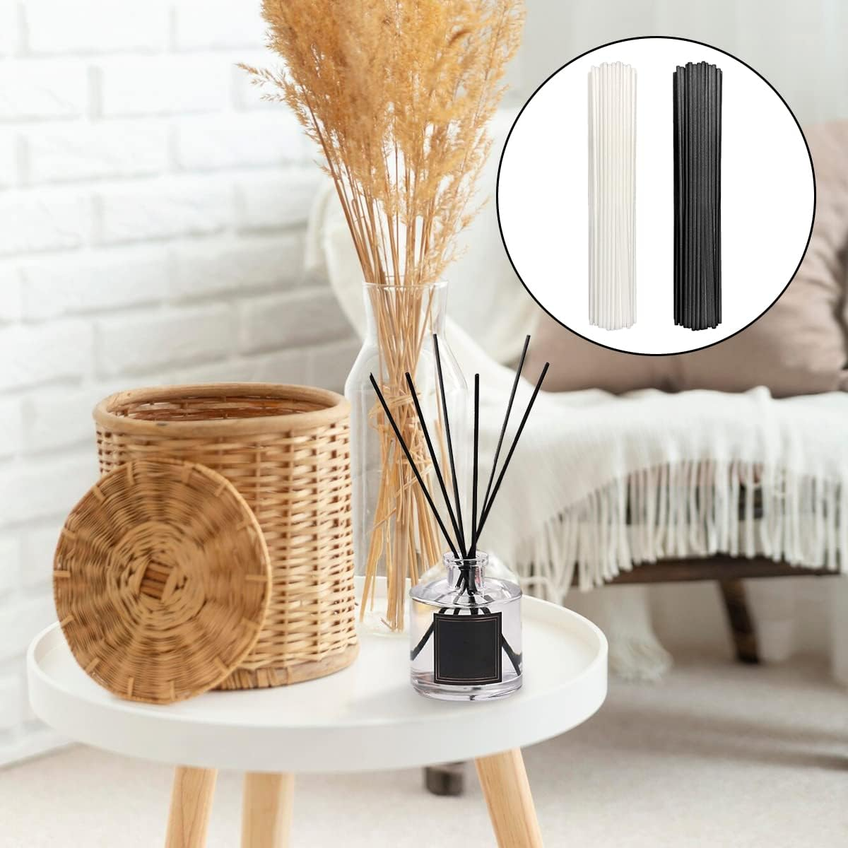 Reed Diffuser Stick, 200PCS 7.9In Aroma Sticks for Home Cleansing,Yoga and Spiritual Rituals （Black & White） image number 2