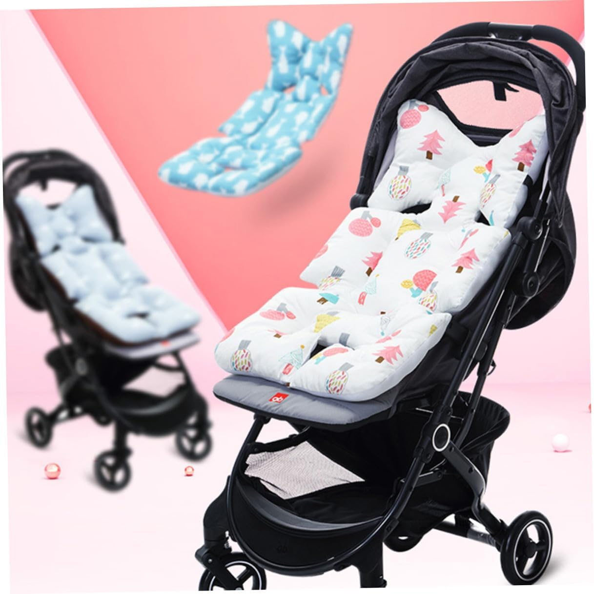Breathable Cotton Stroller Cushion Large Seat Pad with Head and Body Protector for Pram and Dining Chair Liner Soft Comfortable Skin-Friendly Mat for All-Season Use image number 3