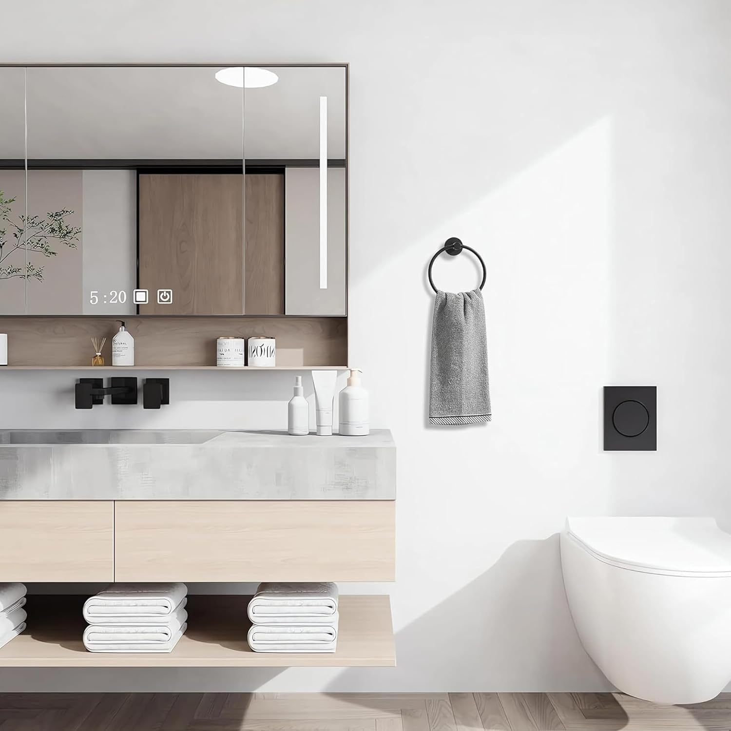 Matte Black Stainless Steel Towel Ring Holder - Wall Mount round Bath Towel Rack, Space Saving Modern Towel Hanger for Bathroom and Kitchen image number 3