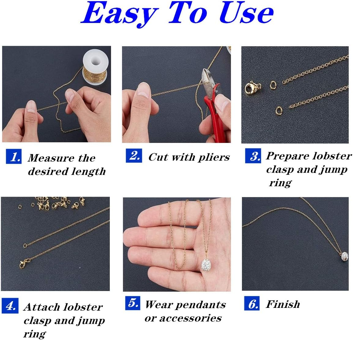 16.4Feet/Roll Metal Necklace Chain Roll, with 10 Lobster Clasps 50 Jump Rings,For Jewelry Bracelet Necklace Pendant Making(Golden) image number 1