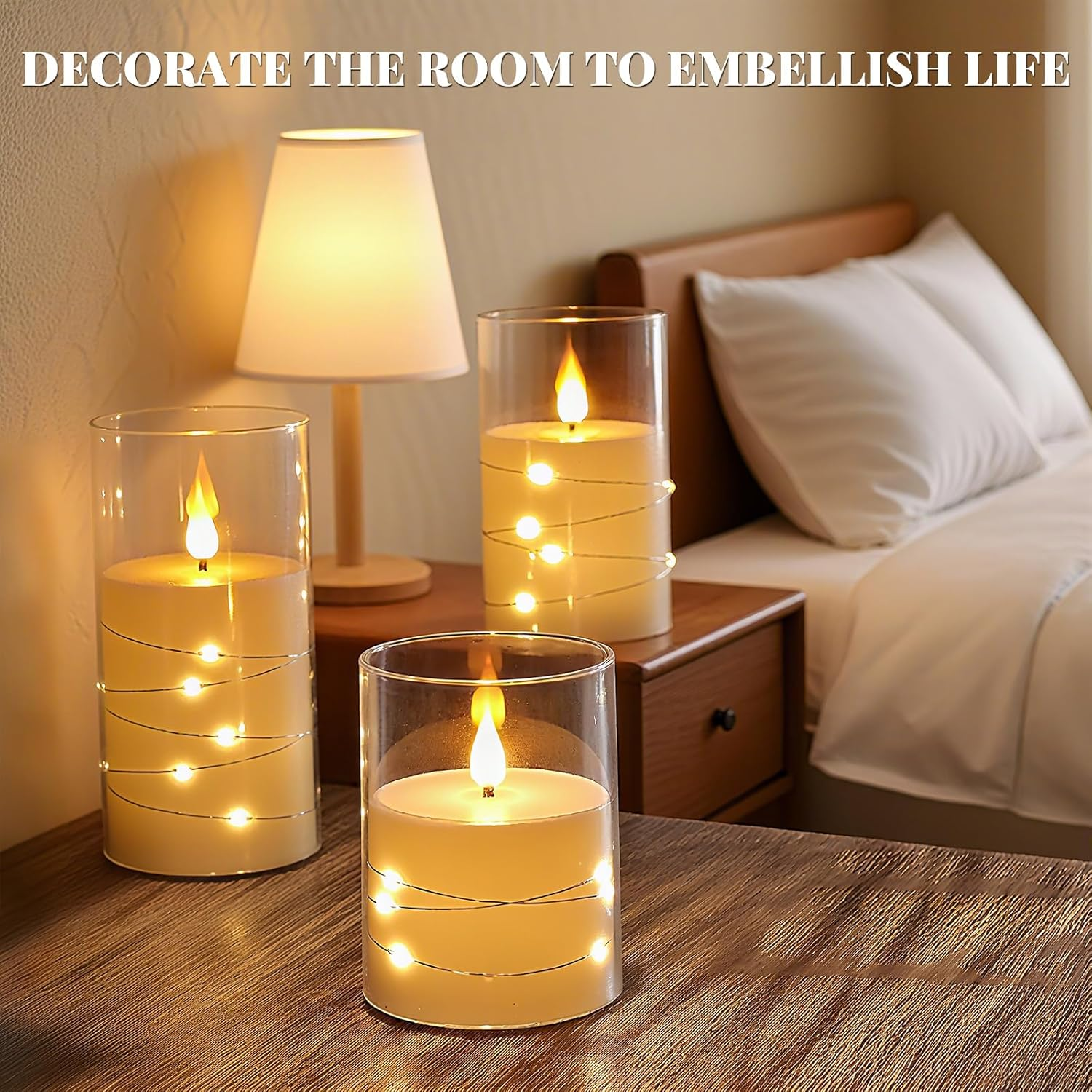 Flickering Flameless Candles: Built-In Star String Lights Unbreakable 3D Wick Acrylic Battery Operated LED Pillar Candles, for Romantic Home/Wedding/Room Decor(4" 5" 6") image number 1