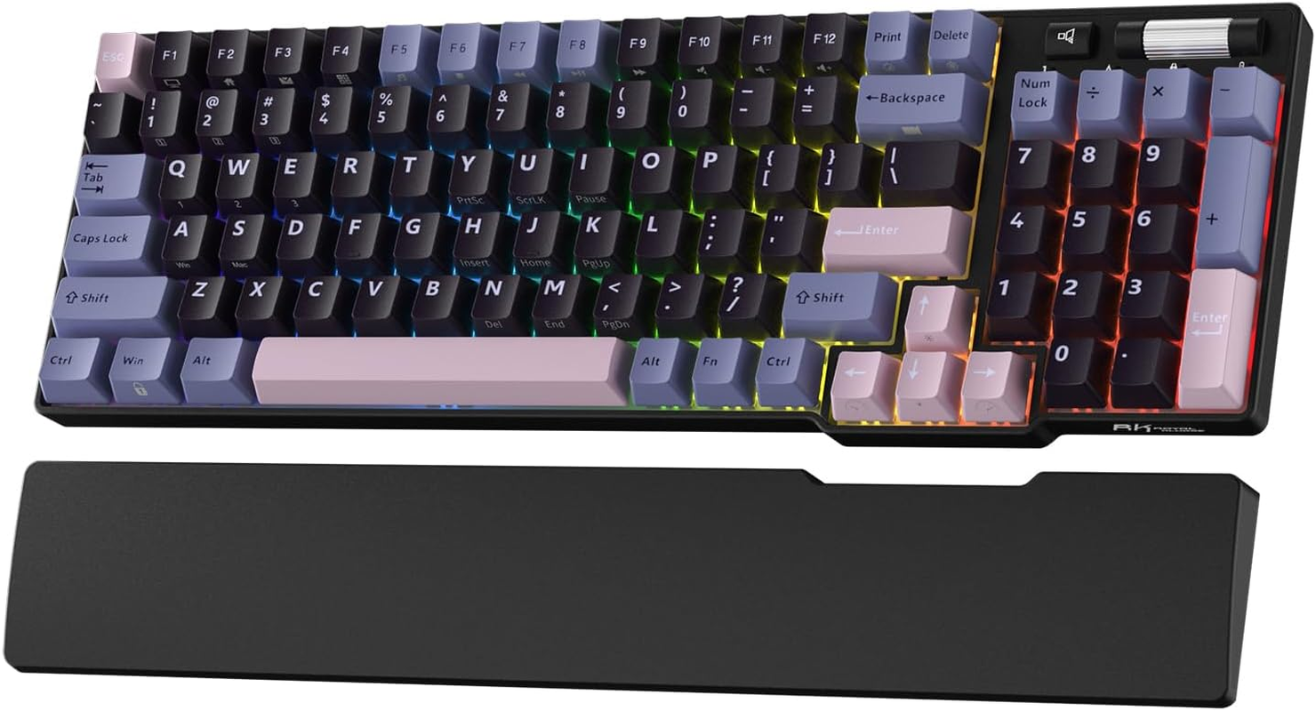 RK ROYAL KLUDGE RK96 RGB Limited Ed, 90% 96 Keys Wireless Triple Mode BT5.0/2.4G/USB-C Hot Swappable Mechanical Keyboard W/Wrist Rest, Software Support & Massive Battery, Tactile Pale Green Switches