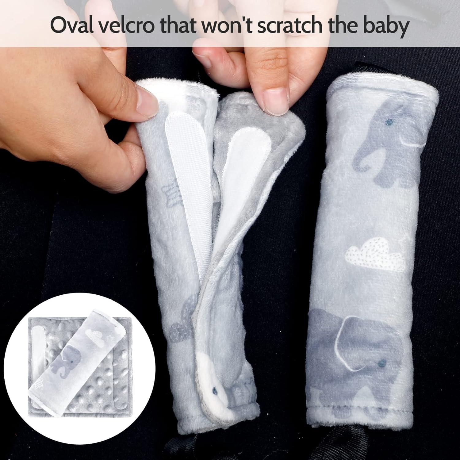 TANOFAR Baby Car Seat Insert and Strap Covers, Gray Carseat Head Support for Boys, Soft Unisex Cushion Fit for Car Seats, Stroller, Bouncers, Elephant