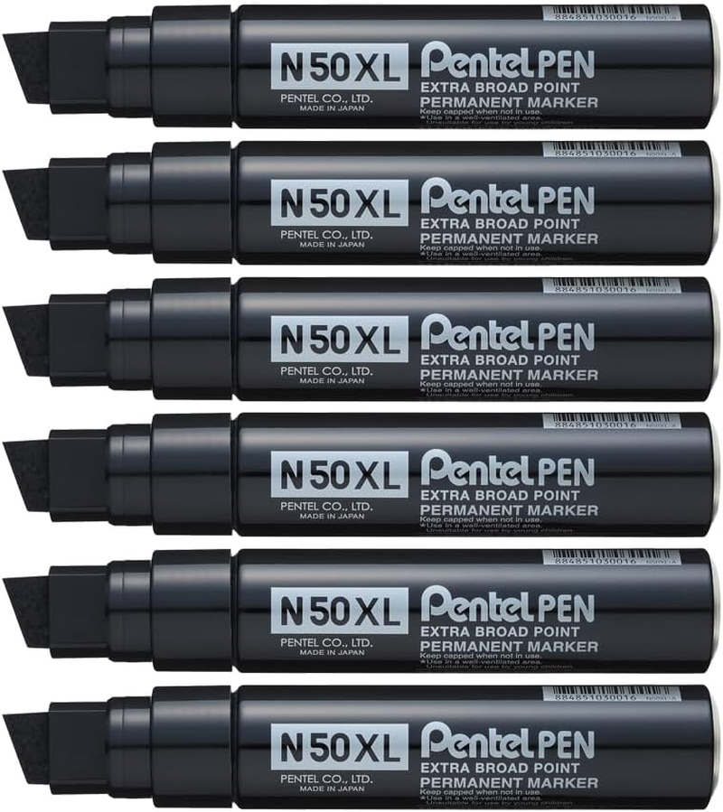 Pentel PEN Jumbo Permanent Marker Chisel Point Black Ink, Box of 6 Markers (N50XL-A) image number 3