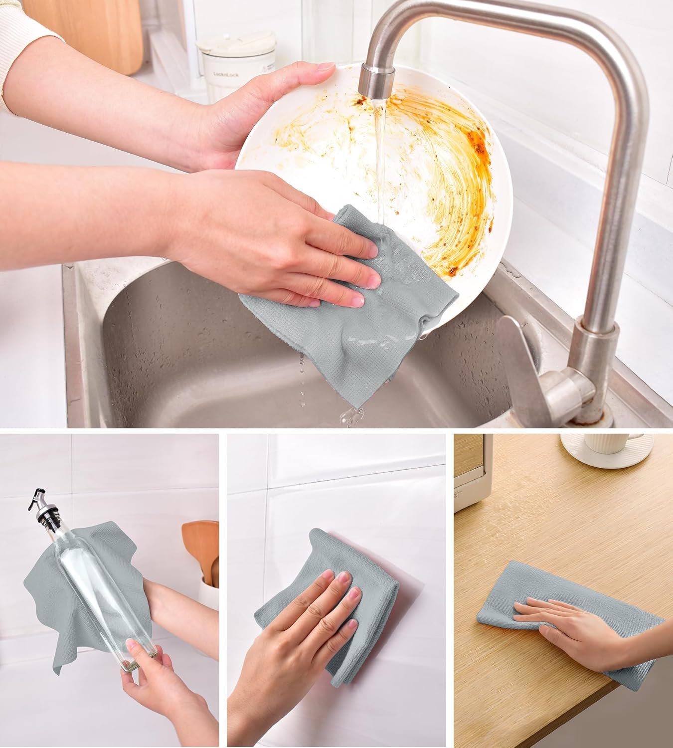 Kitchlife Microfiber Cleaning Cloth Roll - Tear-Away Reusable Microfiber Paper Towels, Lint-Free, Washable, 20 Sheets for Kitchen, Car, Dishes, and Sensitive Surfaces (Grey) - Black image number 5