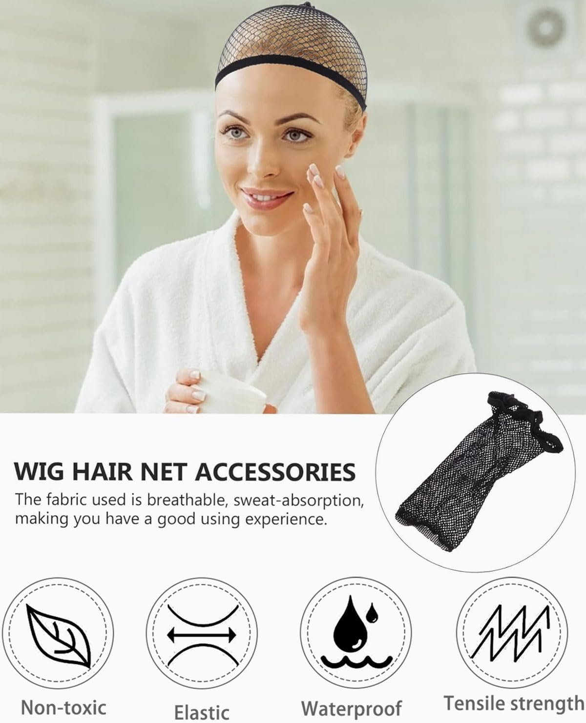 KEMUZ Pack of 2 Hair Net for Wigs, Wig Cap for Long Hair, Wig Accessories, Wig Net Base Cap, Elastic, Wigs Accessories for Parties, Ballet Bun Sleeping Women (Black) image number 5