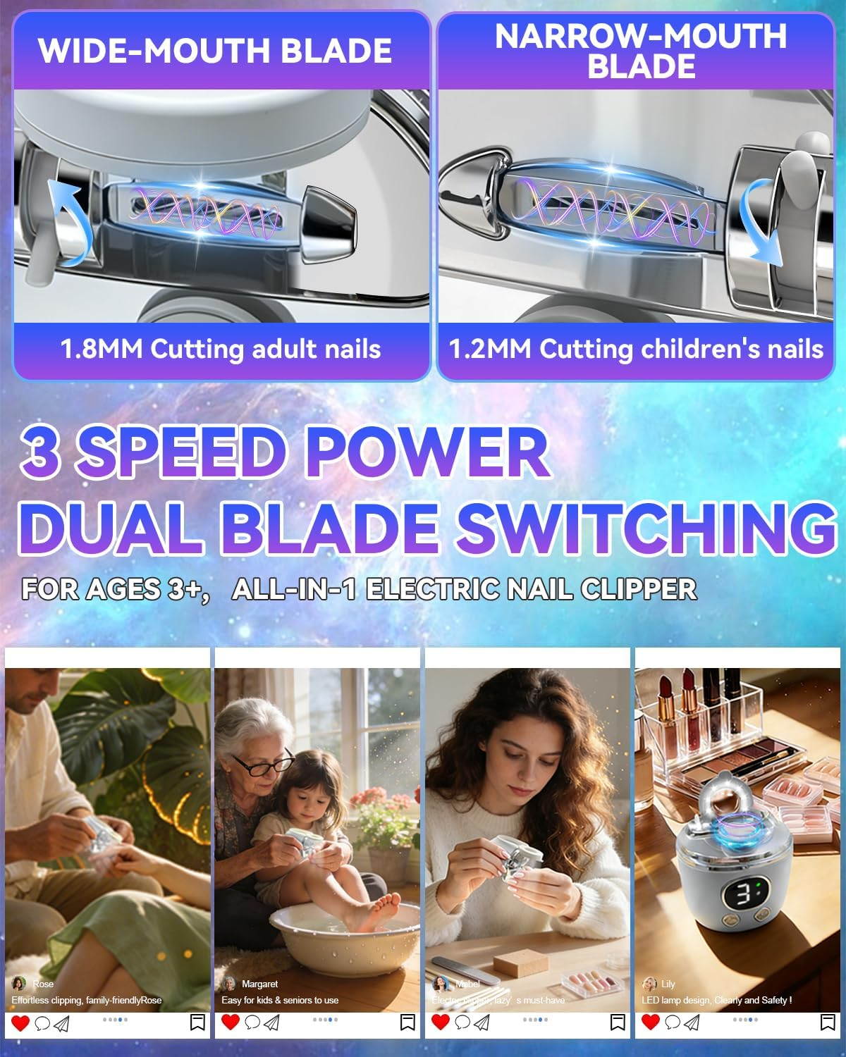 2026 Upgraded 2-In-1 Electric Nail Clipper【Top1 German Motor +56% Power】【3 Speeds & Double Mouth Blade】【Led Light & Magnifier Assistance】Clear Vision, Precise Trimming (Suitable for Families, Seniors) (Gray)