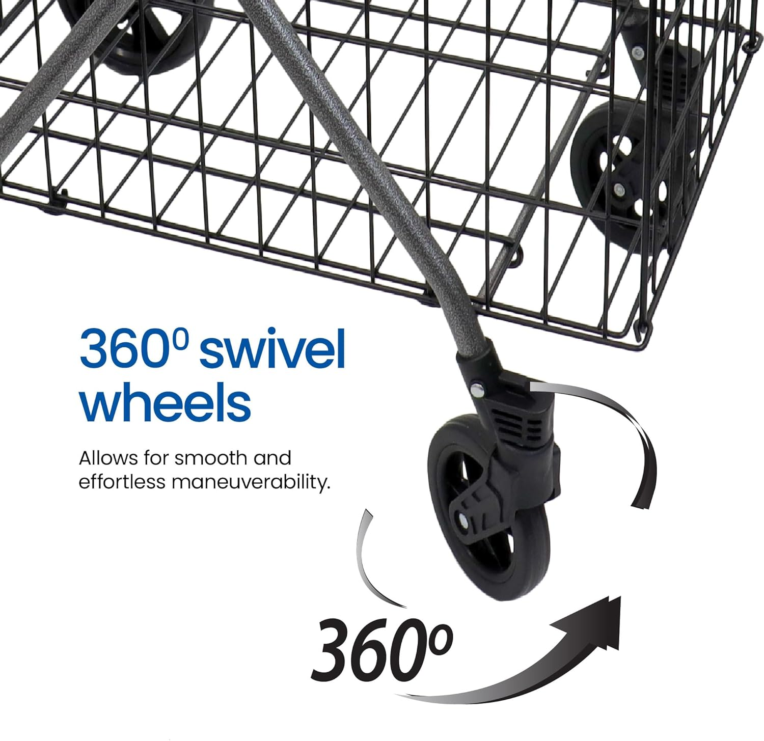 Dual Handy Basket Cart &ndash; 50Kg Capacity, 107L Volume, Dual Baskets, Foldable, 360&deg; Swivel Wheels, Durable Epoxy Coating, Quick Assembly &ndash; Ideal for Groceries, Laundry, Beach,&Warehouse