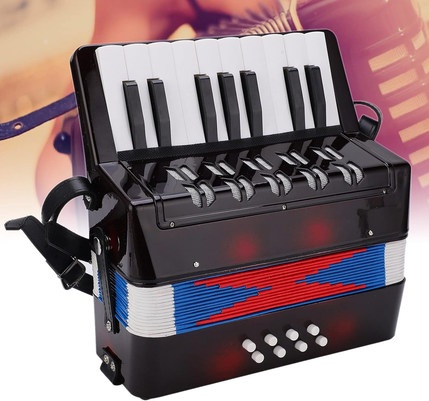 Accordion 17 Keys 8 Bass, Lightweight Kid Instrument for Early Childhood Development, Environmentally Friendly, Easy to Play, ABS Plastic with Straps, Suitable for Beginners image number 4