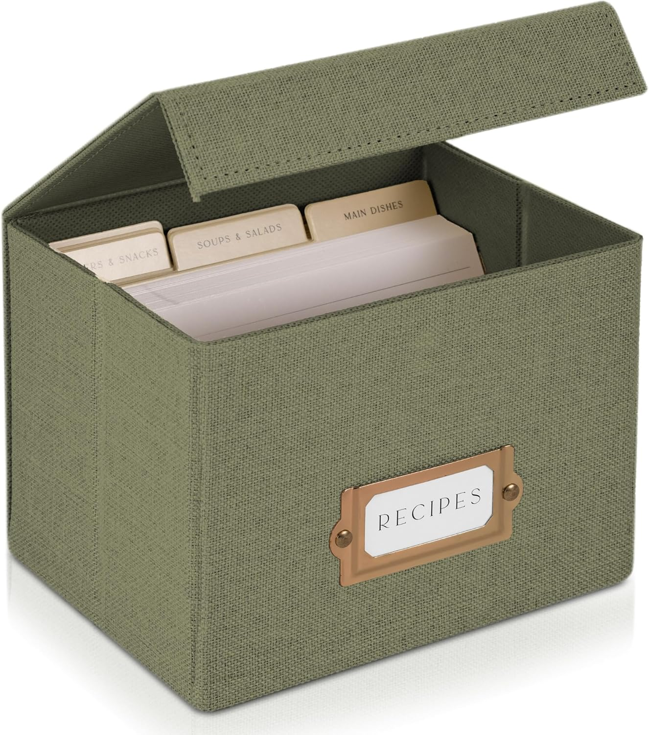 ZICOTO Beautiful Linen Recipe Box - Fits 4X6 Inch Recipe Cards to Easily Organize up to 250 Recipes - a Sturdy Card Holder and Great Gift That Perfectly Fits into Any Kitchen - Cards Not Incl.