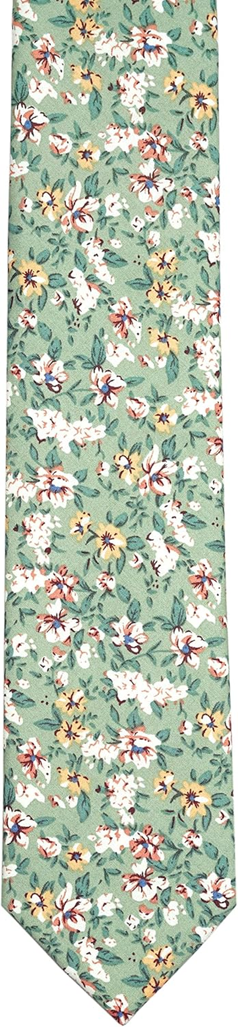 BELLUNO Floral Skinny Tie for Men, Print Flower Necktie for Wedding, Groomsmen, Missions, Dances, Cotton Slim Tie + Gift Box - Baby Pink image number 6