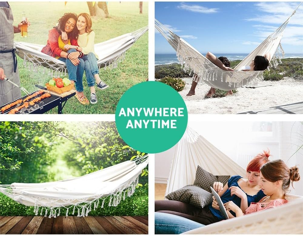 Gardeon Hammock, 2 Person Bed Portable Camping Swing Hanging Chairs Hammocks Patio Backyard Porch Outdoor Indoor Furniture, 150Kg Capacity Handcrafted Tassels Beige image number 4