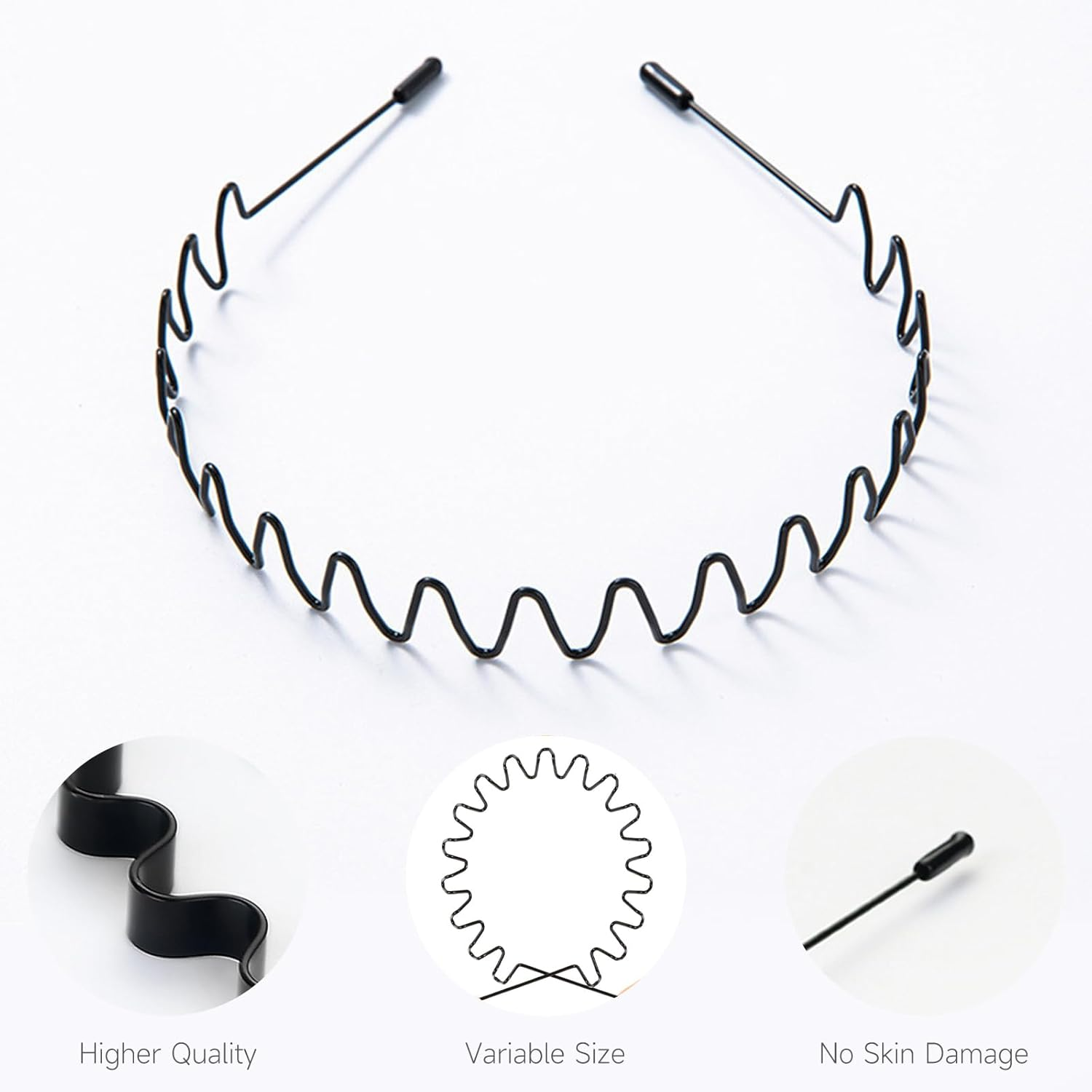 LMXMGRG 6 Pcs Metal Hair Band for Men Unisex Wavy Headbands Outdoor Sports Headbands Hair Bands Unisex Black Elastic Non Slip Headwear Accessories image number 4