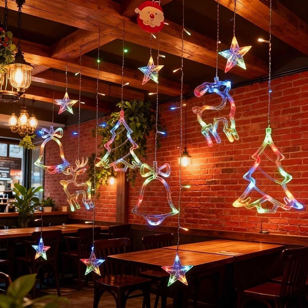 Christmas Window Lights, 3M Christmas Decorations Indoor Lights with Christmas Tree Bell Reindeer Star, Hanging Decors Lights for Party Home Window(Multicolor) image number 2