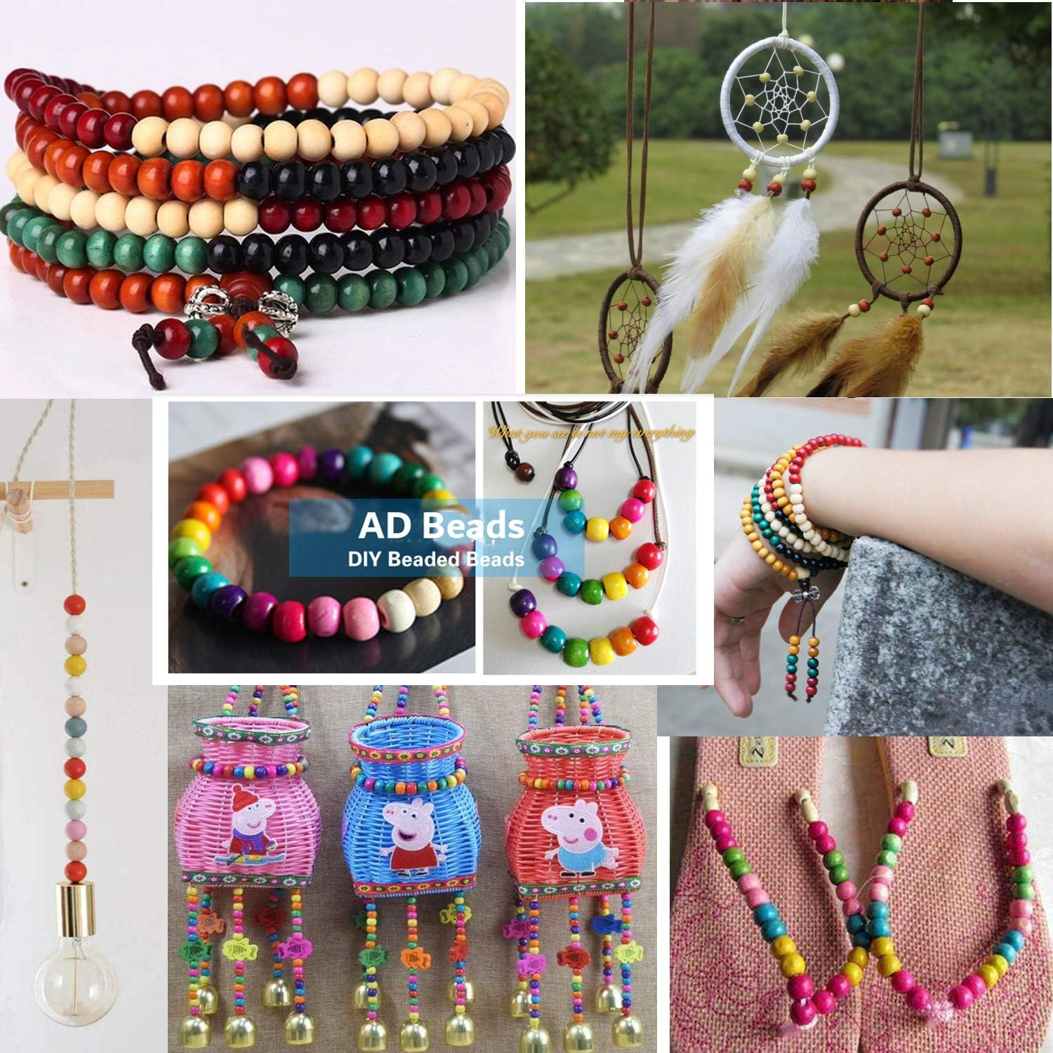 AD Beads Wood Spacer Loose Wooden Craft Beads (8X10Mm 200Pcs, Coffee) image number 6