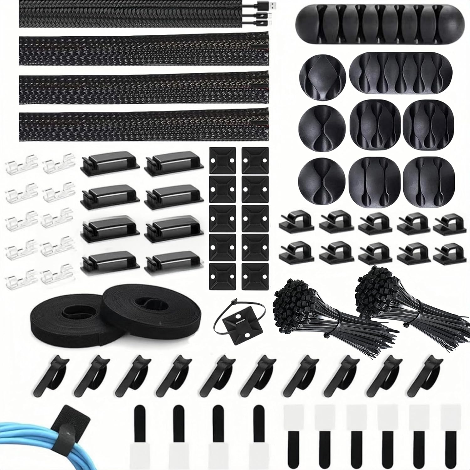 273Pcs Cable Management Organizer Kit,Cable Organizer,Fastening Zip Cable Ties,Self Adhesive Cable Clips Holder,Self Adhesive Ties,Useful for Power Cord,Tv、Usb Cable, Office Cord Holder for Desk image number 2