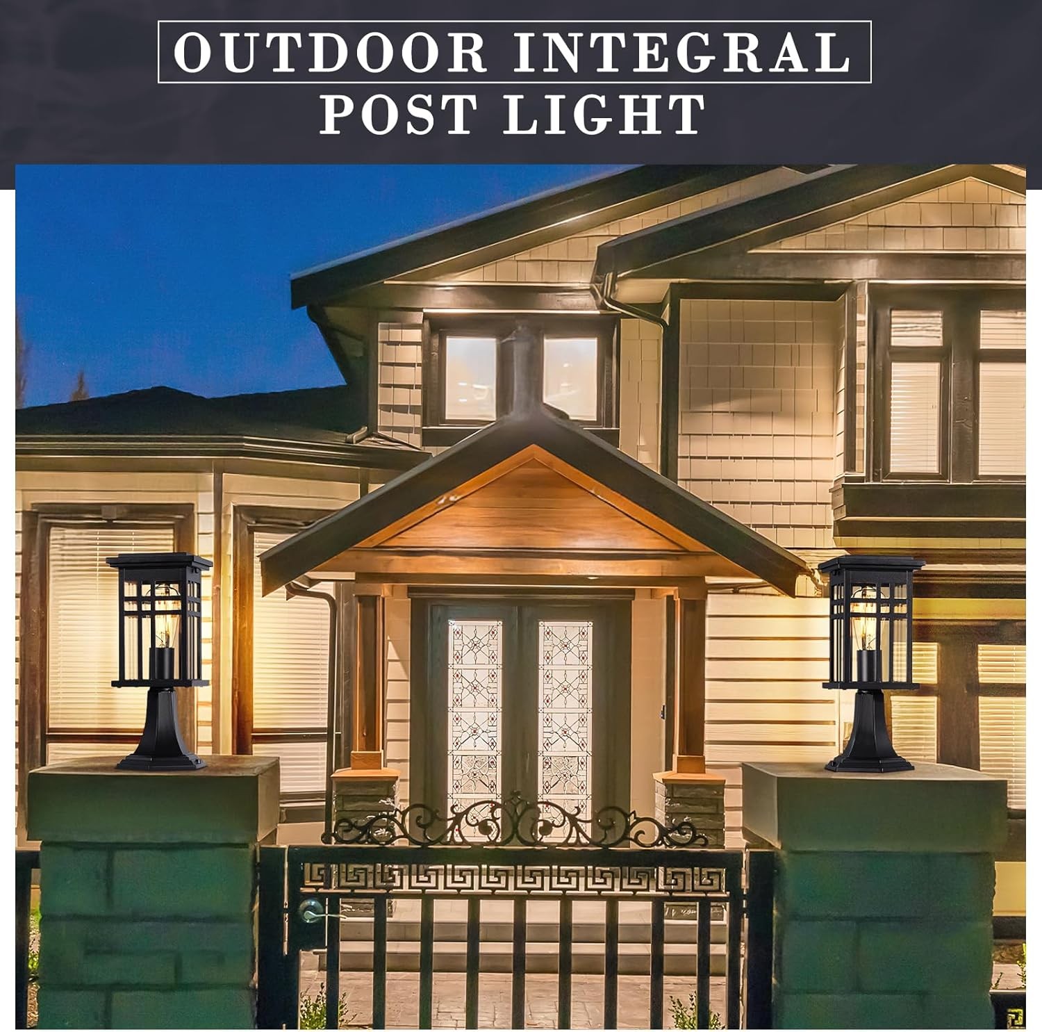 EMLIVIAR Exterior Post Light, Outdoor Pole Lantern Pillar Light Fixture, Die-Cast Aluminum with Clear Glass Shade and Black Finish, AUD01P BK