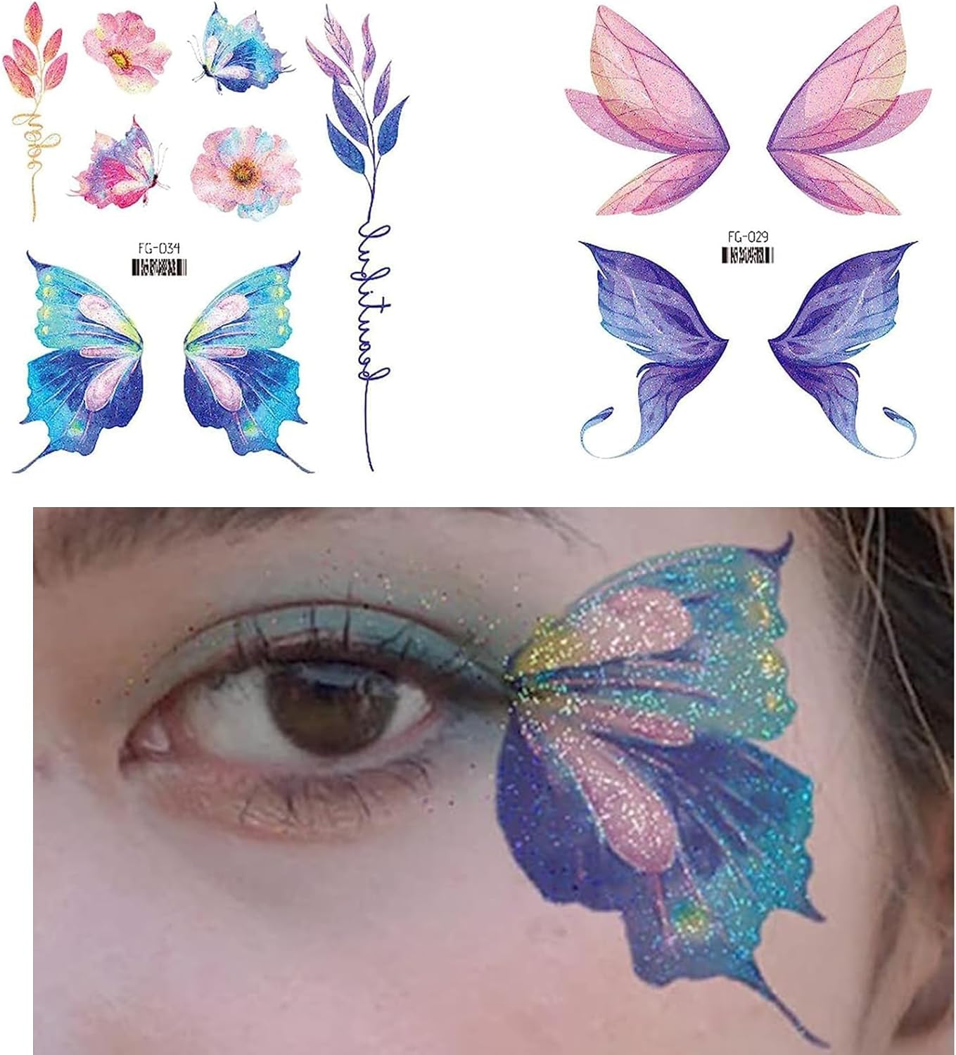 Hrenvaxil Temporary Tattoos, Tattoo - Eye Face Makeup Decoration for Women Girls, Festival Party Flash Body Art image number 5