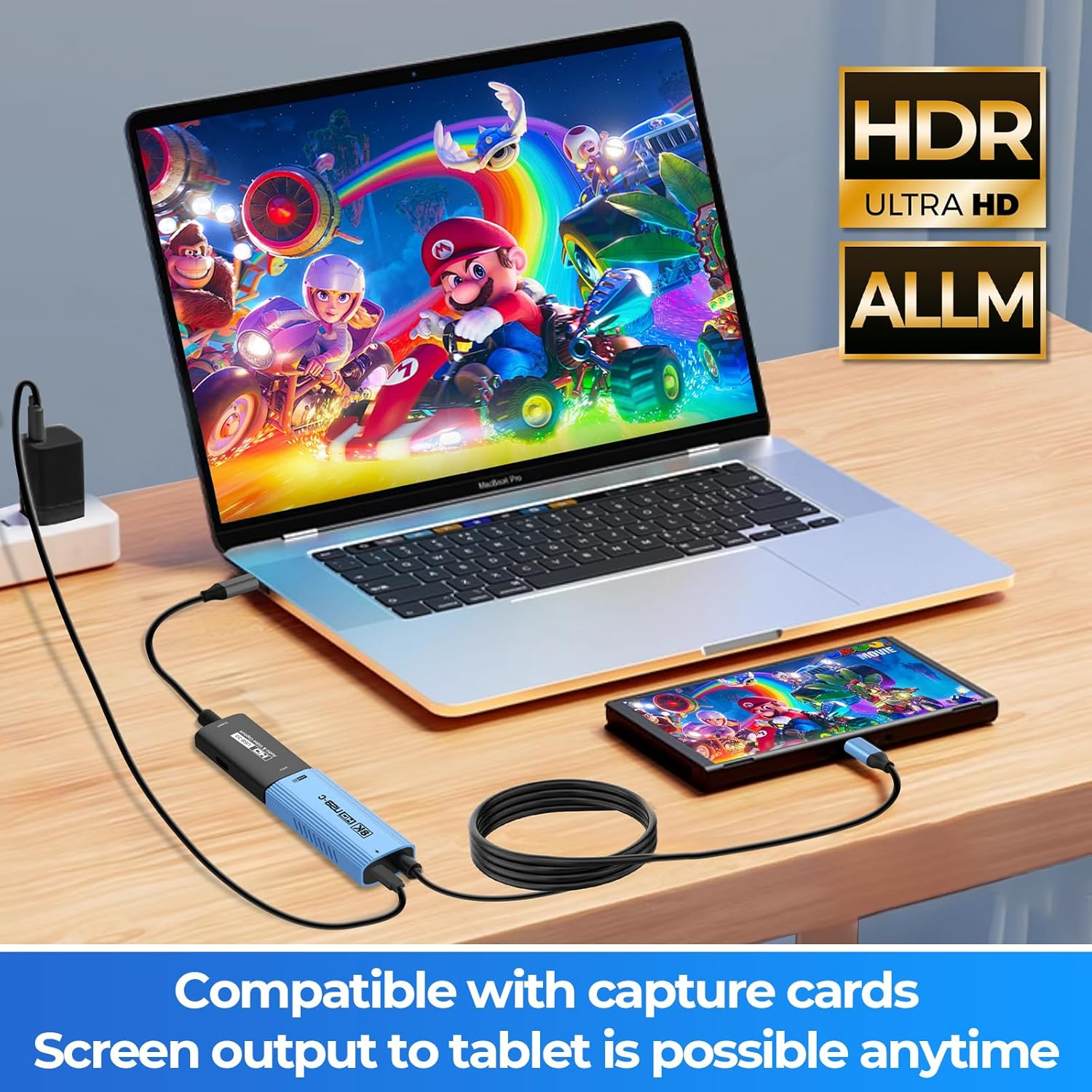 Guermok USB-C to HDMI Cable, 67In &ndash; HDR & ALLM, 8K@60Hz / 4K@144Hz, PD100W, USB-C Video Output for Switch 2 Dock, Capture Cards, Tvs, Handheld Consoles(Blue) image number 4