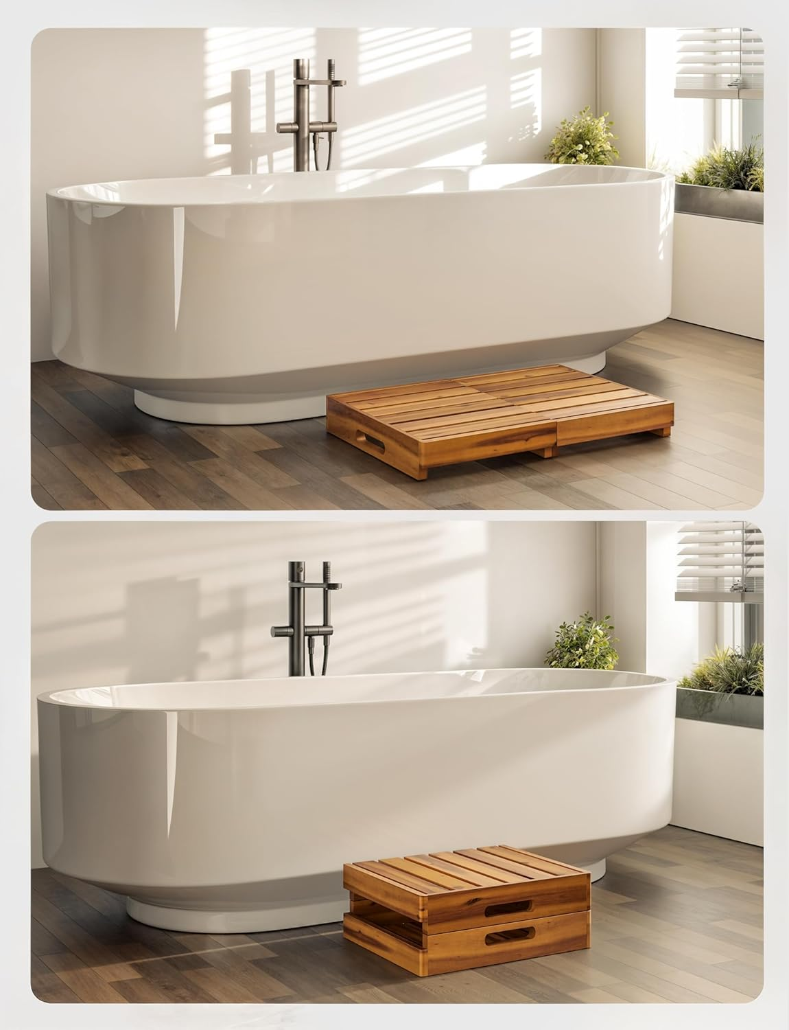 Holana 25In One Foldable Step Stool for Elderly - Acacia Wood High Riser Step Stool for Adults Kid - Wooden Mobility Stepping Stools 400 Lbs Load Capacity for Bathroom Aid Handicap, Bed,Kitchen,Garden