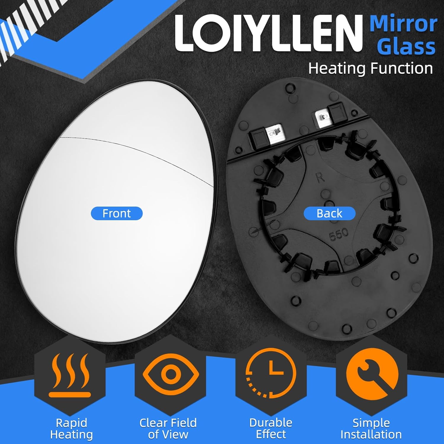 Right Side Mirror Replacement for Mini Cooper 2007 2008 2009 2010 2011 2012 2013 2014 2015 - Right Side Mirror Glass, Rear View Mirrors Glass with Power Heated image number 3