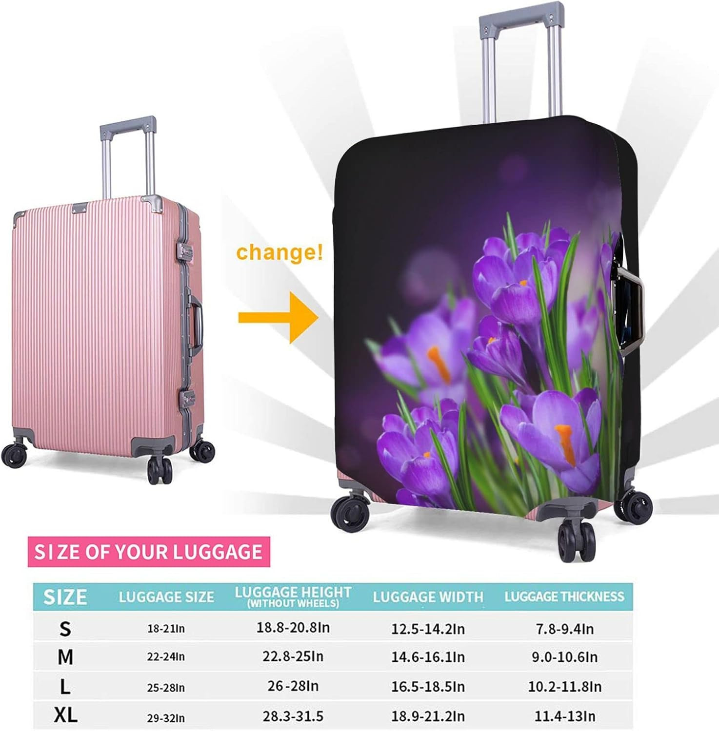 Green Leaves and Purple Flowers Luggage Cover Washable Suitcase Protector Anti-Scratch Suitcase Cover Fits 18-32 Inch Luggage image number 5