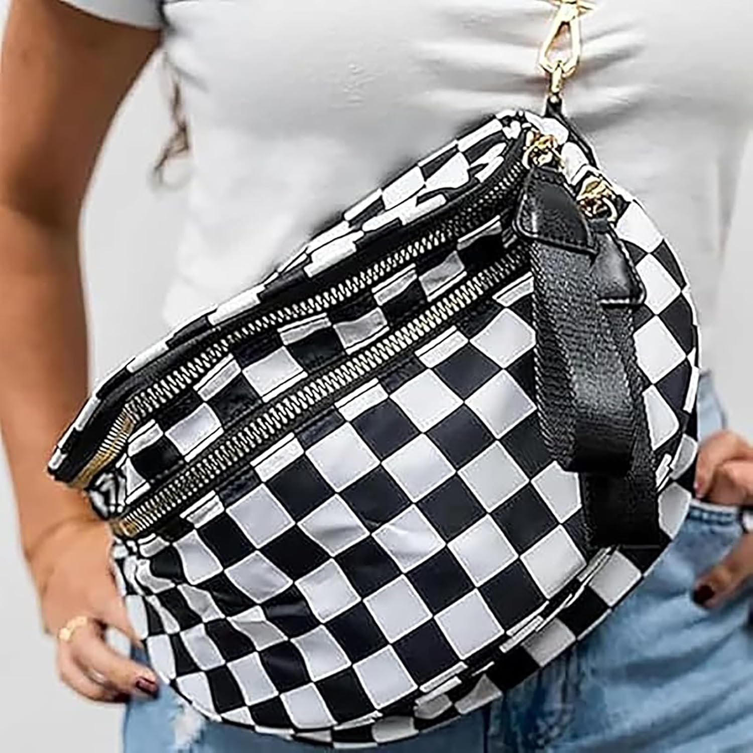 Emmafy Crossbody Bag for Women, Nylon Crossbodys Bags for Women, Fashion Checkered Weaved Crossbody Bag, for Daily Travel image number 5