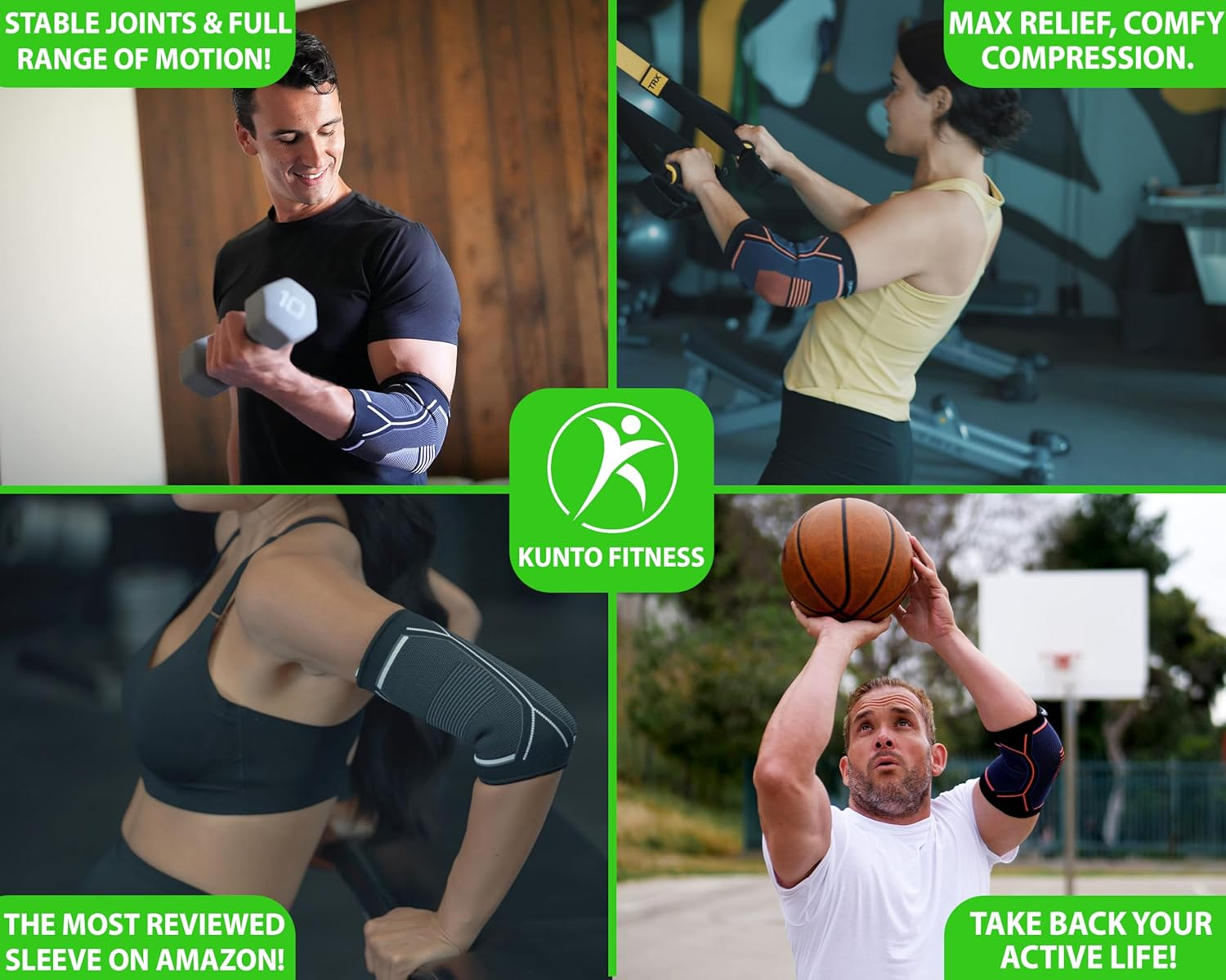 Kunto Fitness Elbow Brace Compression Support Sleeve for Tendonitis, Tennis Elbow, Golf Elbow Treatment - Reduce Joint Pain during Any Activity! image number 4